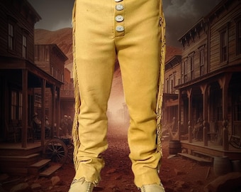 Pantalones de piel de búfalo con flecos hechos a mano: estilo montañés de los años 70, pantalones fronterizos de piel de búfalo suave con flecos, atuendo del Viejo Oeste, atuendo nativo