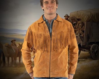 Handmade Suede Fringe Western Jacket: Mountain Man Style, Genuine Suede Fringe Jacket, Cowboy Outfit, Old West Outfit, Rendezvous Clothing