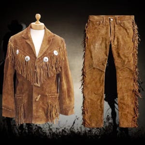 Old Western Wear Suede Leather Fringe Coat & Pants | Frontiersman Style Suede Leather Fringe Suit | Mountain Man Rendezvous Clothing