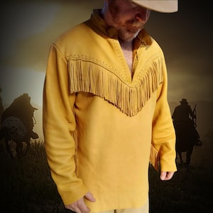 Mountain Man Leather Fringe Pullover Shirt, Western Wear Buffalo Hide Shirt, Mountain Man Rendezvous Clothing, Native Outfit Old West Outfit