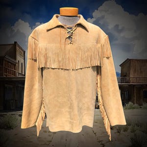 Mountain Man Suede Fringe Pullover Shirt, Western Wear Suede Tassel Shirt, Mountain Man Rendezvous Clothing, Native Outfit, Old West Outfit