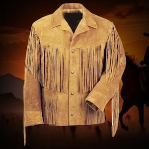 Old Western Men's Suede Leather Fringe Jacket, Native Leather Jacket, Tassel Jacket Men, Southwestern Style, Western Wear, Cowboy Outfit