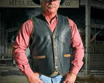 CALEE COW HIDE LEATHER WESTERN VEST ※美品 Old West Cowhide Leather Vest With Buffalo Patch, Wester Cowboy