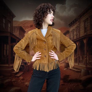 Ladies 70&#39;s Brown Suede Leather Fringe Jacket, Western Wear, 100% Genuine Suede Tassel Jacket, Hippie Fringe Jacket, Cowgirl Outfit