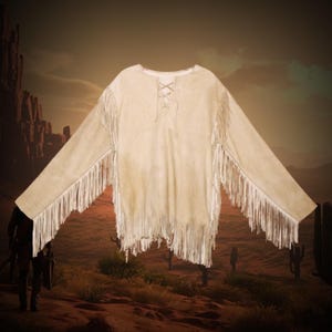 Mountain Man Suede Fringe Pullover Shirt, Indian Suede Fringe War Shirt, Mountain Man Rendezvous Clothing, Native Outfit, Old West Outfit