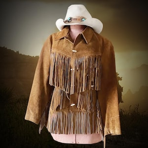 Ladies 70&#39;s Vintage Brown Suede Leather Fringe Jacket, Western Wear, 100% Genuine Suede Tassel Jacket, Hippie Fringe Jacket, Cowgirl Outfit