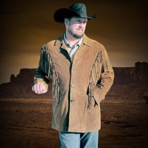 Old West Men's Suede Leather Fringe Coat, Native Leather Jacket, Tassel Jacket Men, Southwestern Style, Western Wear, Cowboy Outfit