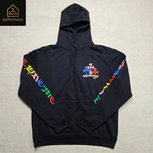 Black Hoodie with Colorful Gothic Cross Design – Unisex Streetwear Pullover
