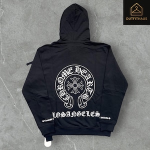 New Arrivals Black Zip Hoodie with Graphic Back Print Streetwear Unisex Hoodie