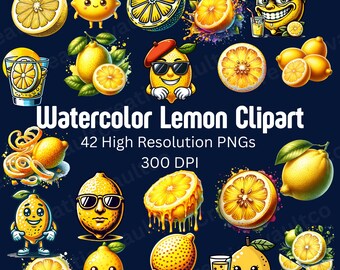 Watercolor Lemon Clipart: Mediterranean Kitchen Art (Digital Download PNGs)