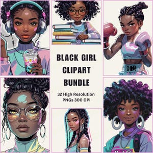 Black Girl Clipart Bundle: Afro Women PNG Illustrations (Digital Download)