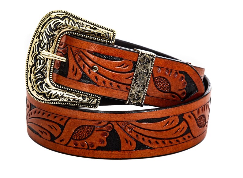 Western Style Hand Tooled Leather Belt - Etsy