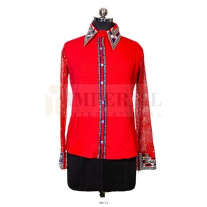 Chemise Western Spectacle équestre Fille Corail Paillettes - Occasion