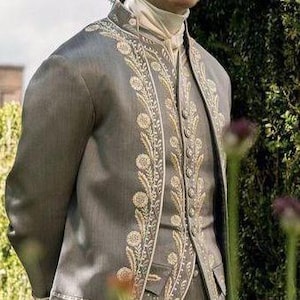 Men’s Regal Prince Costume Silver Embroidered 18th Century Suit Waistcoat Royal Ball Outfit Men Rococo Costume Coat French nobleman Venetian