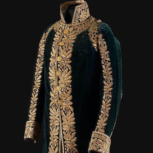 Antique-Style Velvet Court Coat with Gold Embroidery | Historical Men’s Jacket | 18th Century Rococo Costume | Baroque Regency Formalwear