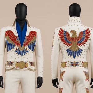 Patriotic Eagle Jumpsuit Red, White Blue Embroidered Rhinestone Jumpsuit Cowboy Western Wear Suit, Stage Wear, Wedding Cocktail Party Attire