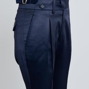 Navy Blue High-Waisted Trousers Men&#39;s Trouser Ivory Cotton Customized Gurkha Pant, High Waist, Summer Wear Business Casual & Wedding Attire