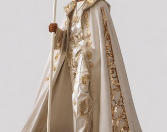 Ivory Gold Embroidered Men's Cape Suit, Regal Wedding Groom Cloak, Custom Prince Outfit Renaissance Victorian Cosplay Outfit Wedding Attire