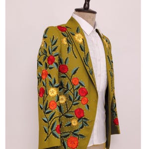 Olive Floral Embroidered Suit Customized Men’s 2-Piece Western Style Wedding Outfit Country Western Cowboy Suit Groom Wedding Outfits