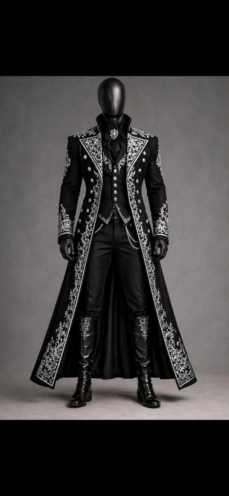 Custom Men's Gothic Black Embroidered Tailcoat Suit | Victorian