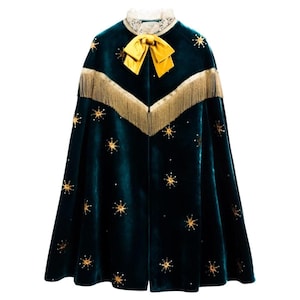 Customized Vintage Inspired Velvet Cape Golden Star Embroidery & Tassel Trim Elegant Cloak Cosplay, Costumes or Special Occasions Halloween