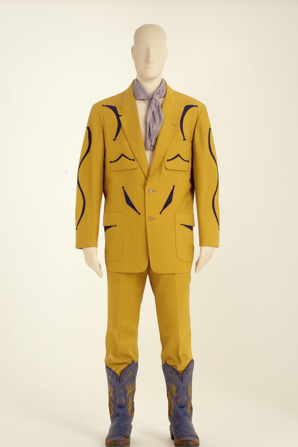Customized Vintage Style Mustard Western 2pc Suit Navy Detailing