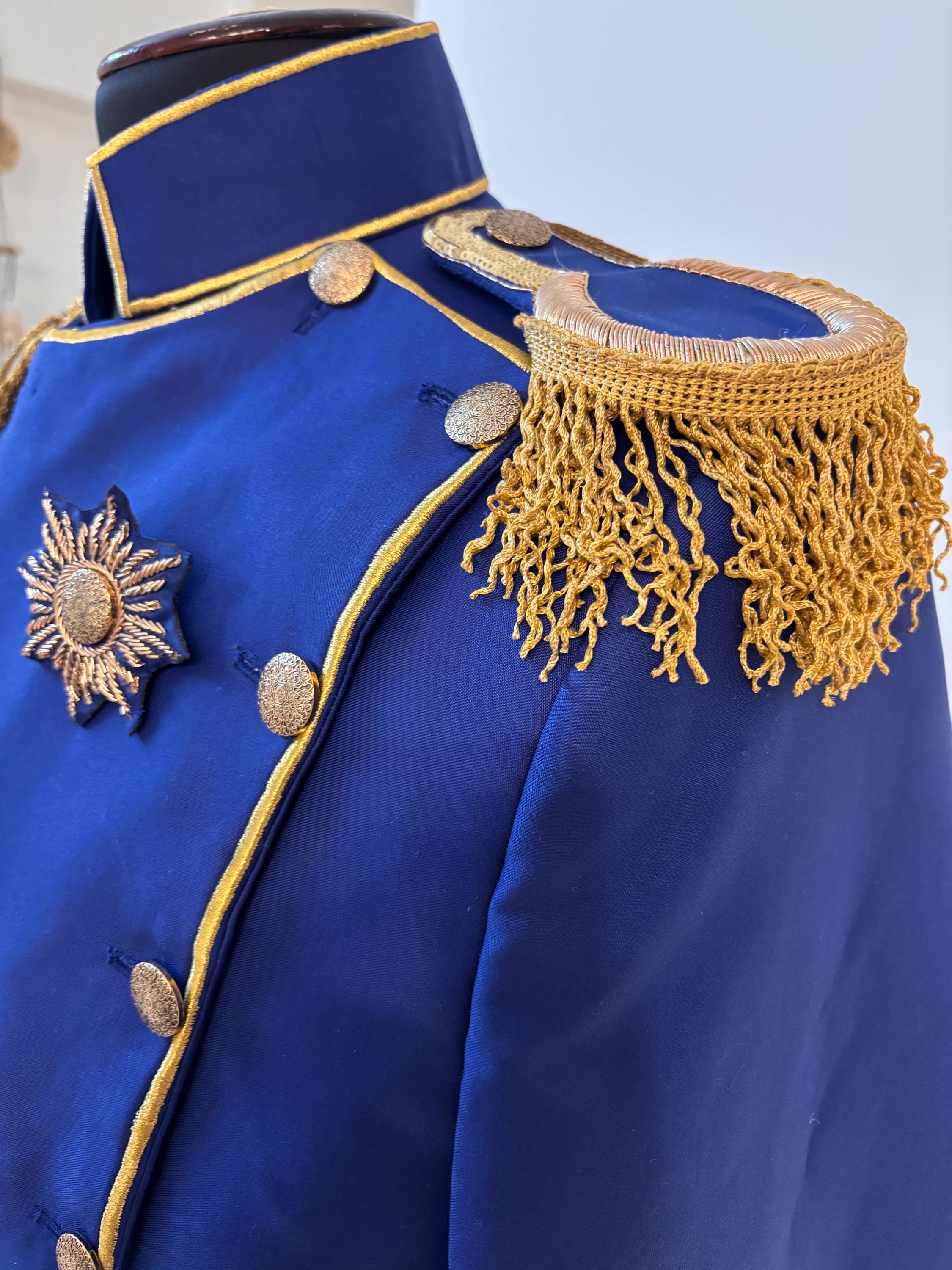 Custom Royal Blue Military Dress Uniform Men Regency Era Inspired Officer Costume Epaulettes Royal Steampunk Outerwear Stage Event Cosplay