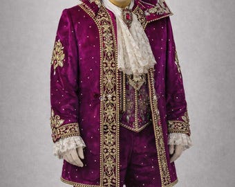 Custom Venetian Masquerade Noble Costume for Men | Purple Baroque Aristocrat Suit | Luxury Venetian Renaissance Historical Mardi Gras Outfit