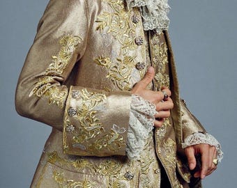 Traje rococó real del siglo XVIII para hombre, frac barroco bordado en oro, abrigo rococó para hombre, noble francés renacentista veneciano.