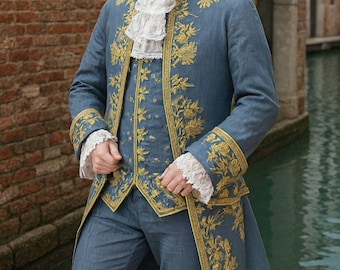 Maßgeschneiderte Herren 18.Jahrhundert Rokoko Kostüm Hochzeit gestickter Barock Anzug historische Maskerade Outfit venezianische Aristokrat Jacke Set