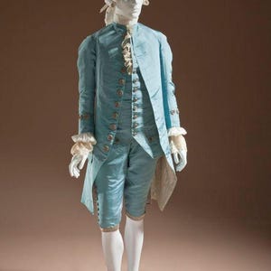 Men’s 18th Century Blue Aristocrat Suit Historical Rococo Costume Waistcoat Breeches Baroque Period Outfit for Theater, Cosplay Masquerade