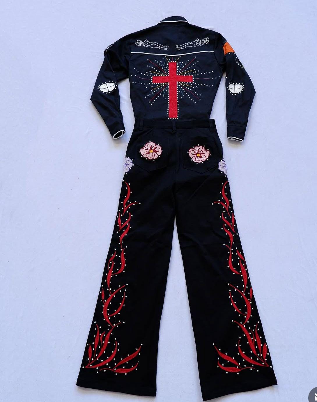 Customized Vintage-inspired Embroidered Western Suit Unisex Cowboy
