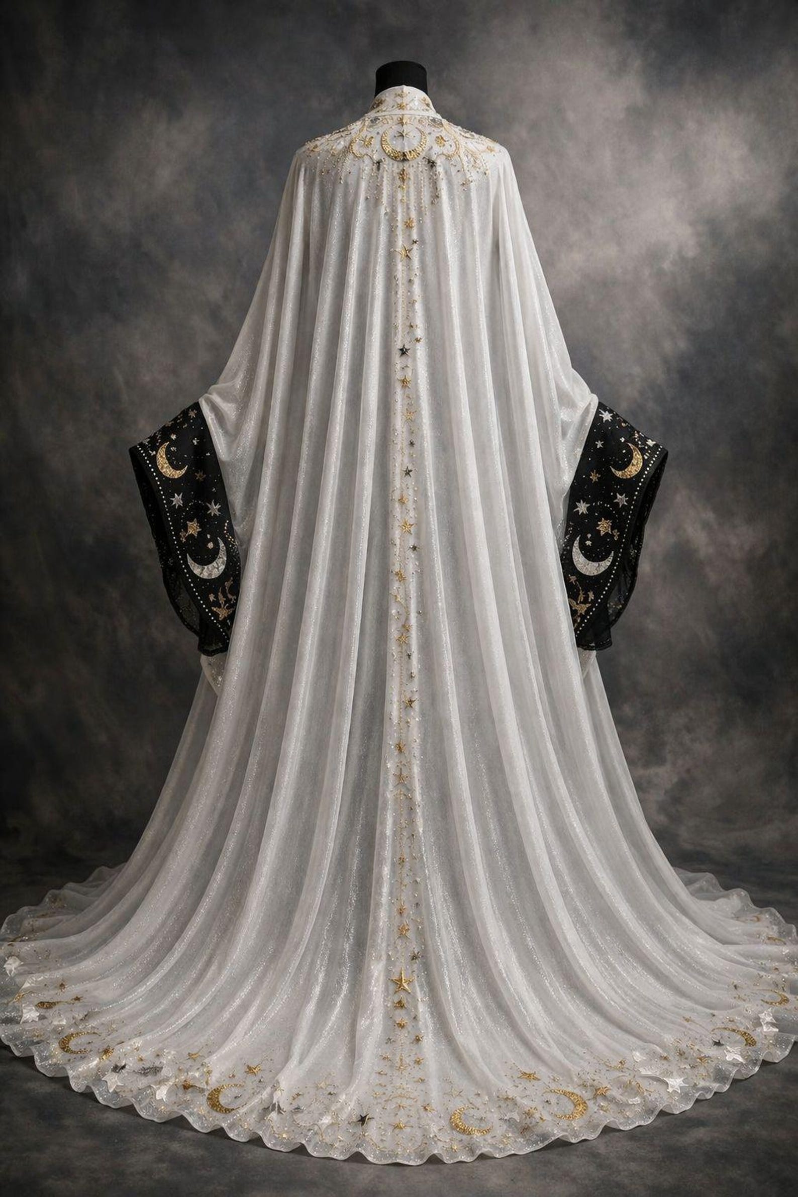 Celestial Moon & Stars Black Dress With White Sheer Robe, Gothic ...