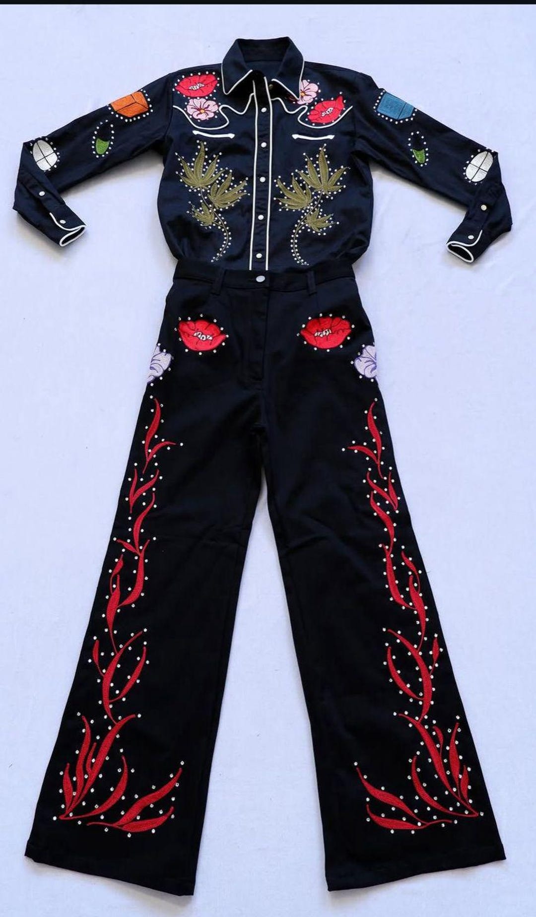 Customized Vintage-inspired Embroidered Western Suit Unisex Cowboy