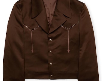Vintage-Inspired Brown Western Men's 2 Piece Suit Studded Cowboy Jacket Flared Trouser Retro Rodeo Country Western Suit Wedding Cocktail