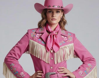Completo da cowgirl western rosa, completo da rodeo con frange per donna, completo da concerto country ricamato, costume da cowgirl in stile Nashville, set western