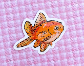 Pegatina de pez dorado / Ilustración de rotulador / Pegatina de vinilo brillante (2,5" x 2,5")