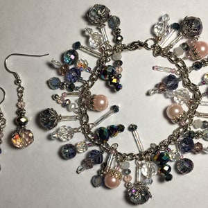Pale Pastels Dangles Crystal Beads Bracelet & Earrings SET OOAK image 10
