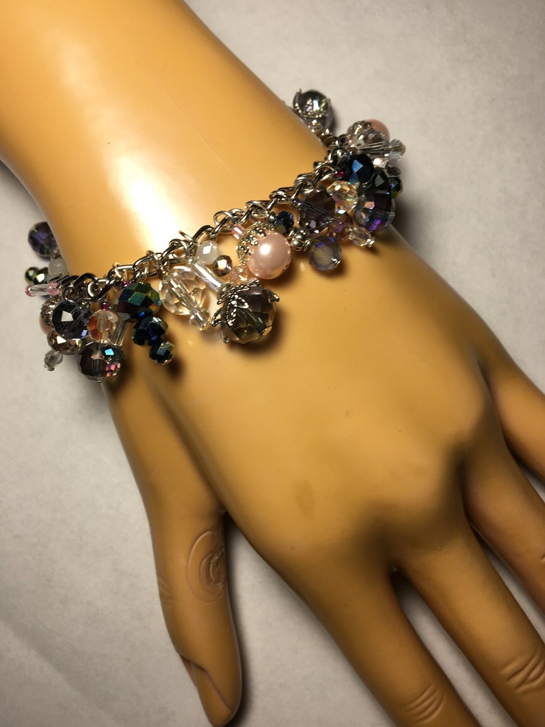 Pale Pastels Dangles Crystal Beads Bracelet & Earrings SET OOAK image 1