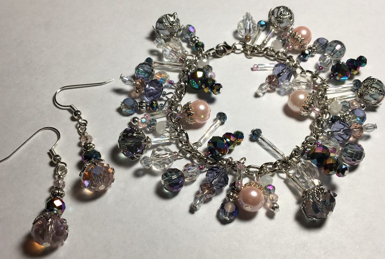 Pale Pastels Dangles Crystal Beads Bracelet & Earrings SET OOAK image 9