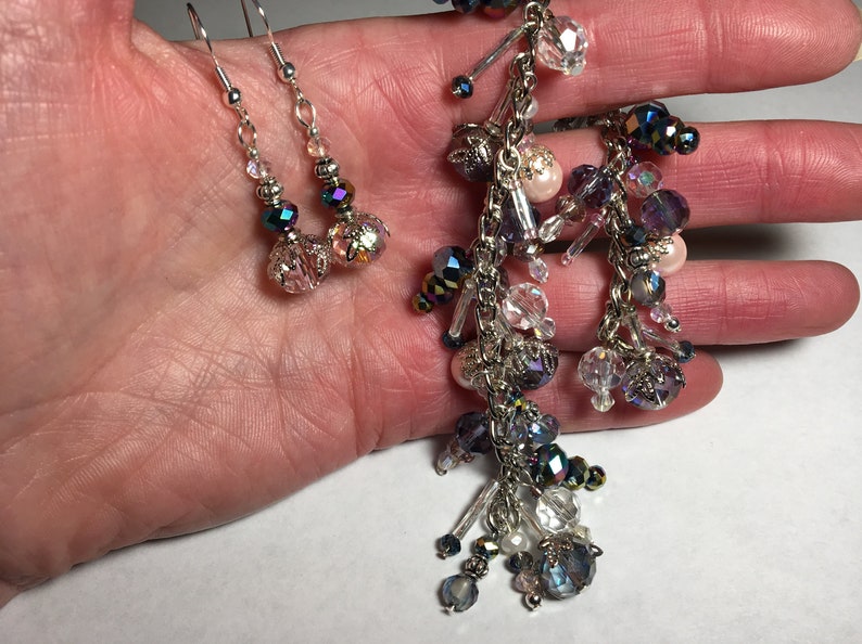Pale Pastels Dangles Crystal Beads Bracelet & Earrings SET OOAK image 4