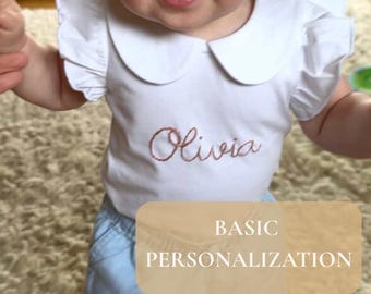 Body de bebé bordado personalizado, primer conjunto de bebé a medida (personalización básica)