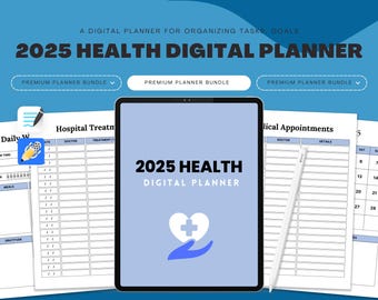 Planificador digital de salud y fitness, planificador digital, diario de entrenamiento y fitness, planificador de comidas, seguimiento de pérdida de peso, plantilla para una mejor salud.