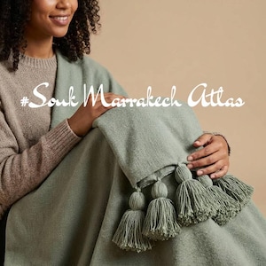 Manta marroquí - Manta con pompón - Ropa de cama bereber bohemia - Manta para sofá o cama - Idea de regalo - Cubrecamas bereberes