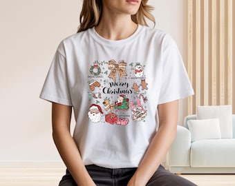 Merry Christmas T-Shirt | Cute Holiday Graphic Tee | Baking Cookies & Candy Canes Shirt | Christmas Gift Tee | Handmade Christmas Shirt