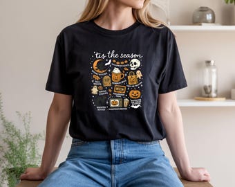 Halloween T-Shirt Fall Aesthetic Tee Spooky Season Shirt, Pumpkin Spice Graphic Tee Cozy Fall Shirt, Halloween Gift | Handmade Gift | custom