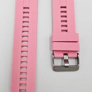 Light pink (baby pink) silicone watch strap with quick release pins and silver buckle, soft pastel watch band for men and women.