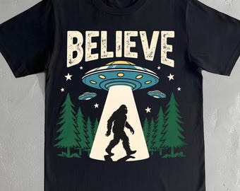 Bigfoot UFO Shirt - Retro Believe Sasquatch Abduction Graphic
