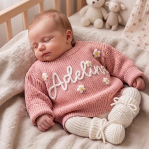 Jersey de punto personalizado con nombre bordado para bebé, jersey de punto personalizado para recién nacidos y niños pequeños.