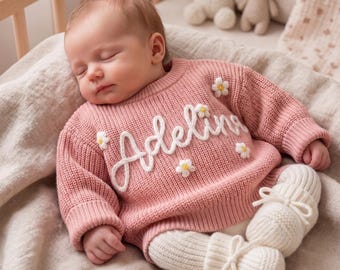 Custom Embroidered Baby Name Sweater, Personalized Knit Jumper for Newborns & Toddlers